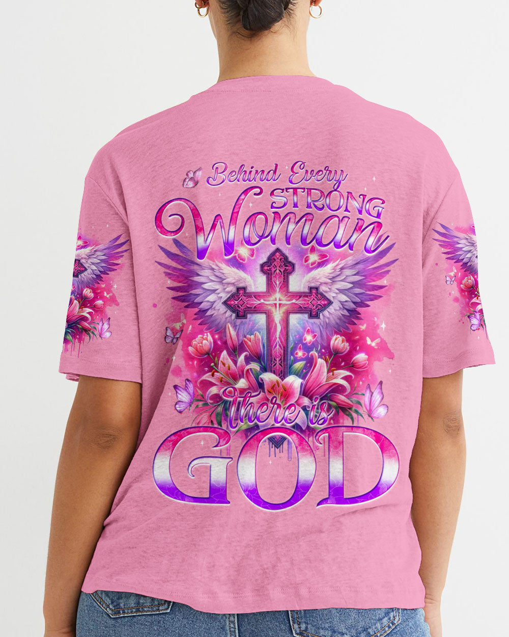 Behind Every Strong Woman There Is God Women's All Over Print Shirt - Tyqy1106241, easychoo.com
