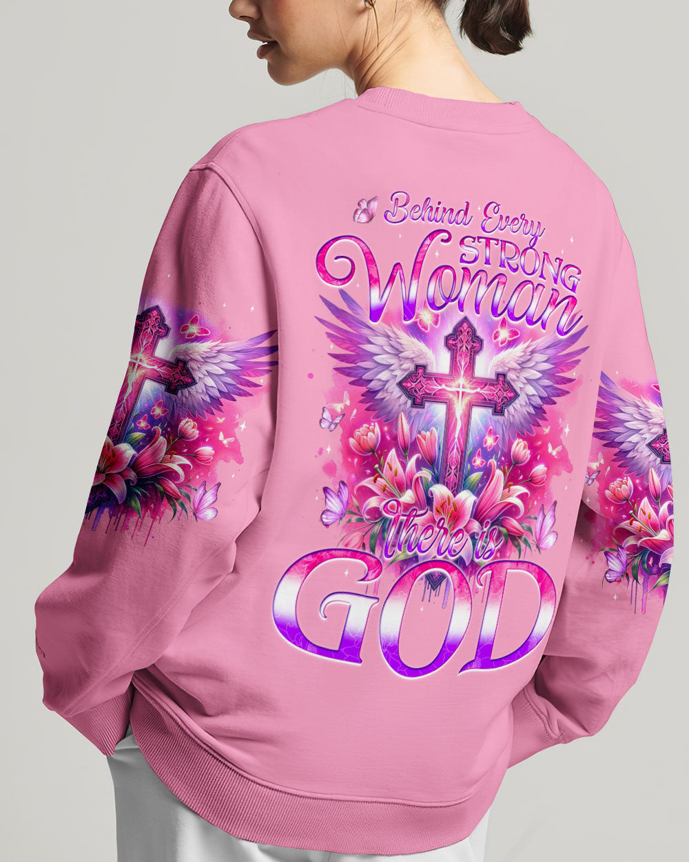 Behind Every Strong Woman There Is God Women's All Over Print Shirt - Tyqy1106241, easychoo.com