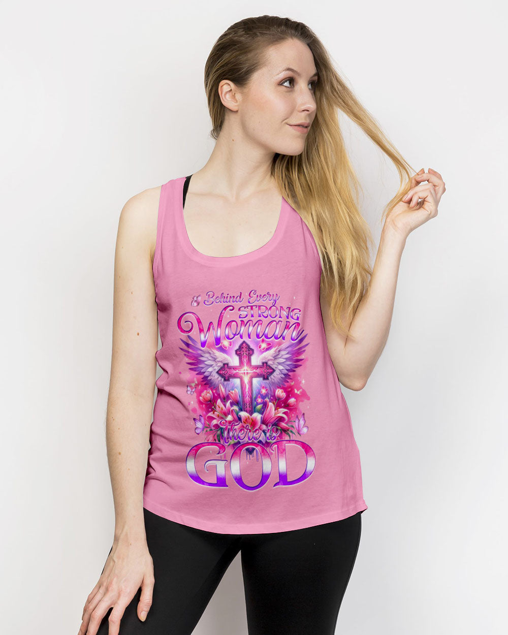 Behind Every Strong Woman There Is God Women's All Over Print Shirt - Tyqy1106241, easychoo.com