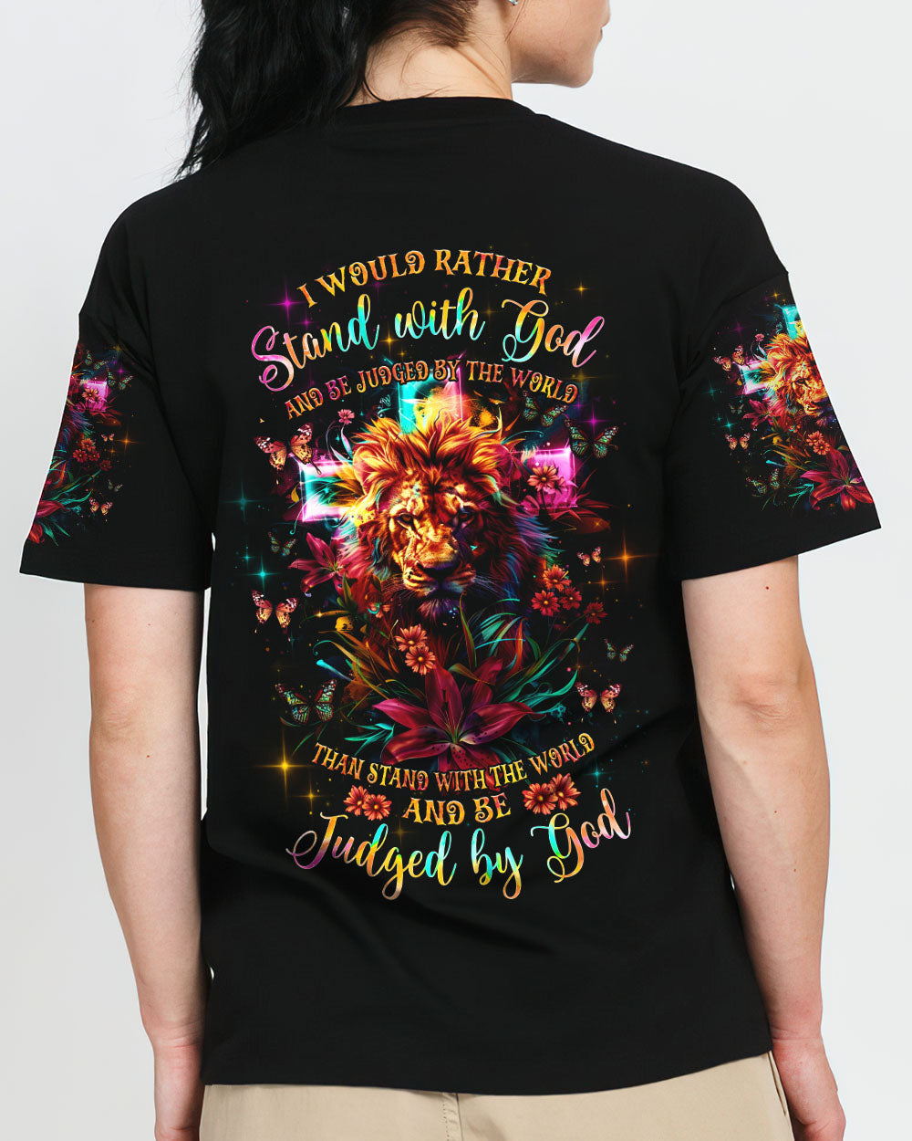 I Would Rather Stand With God Lion Lilies Women's All Over Print Shirt - Tlnz1304241, easychoo.com