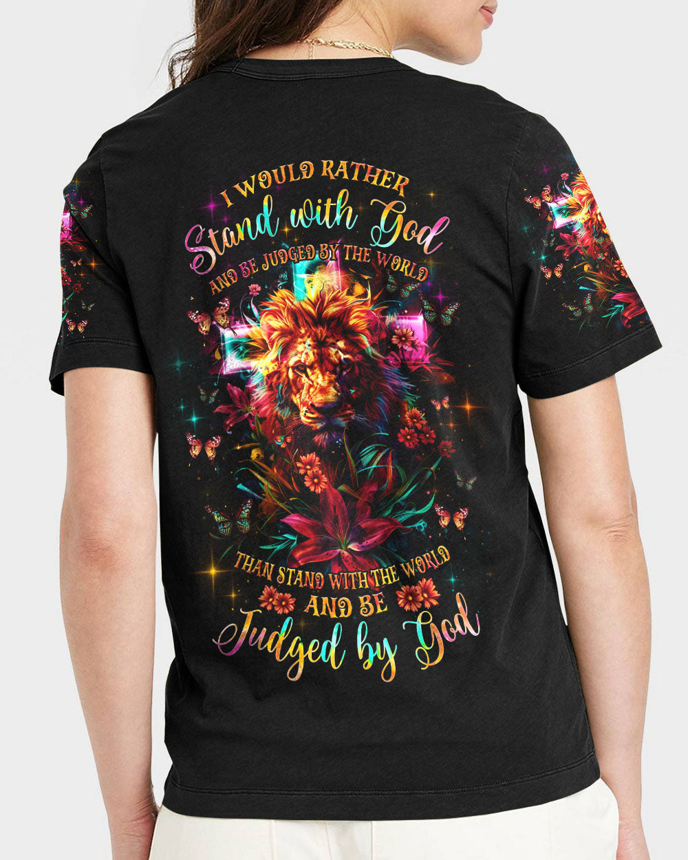 I Would Rather Stand With God Lion Lilies Women's All Over Print Shirt - Tlnz1304241, easychoo.com