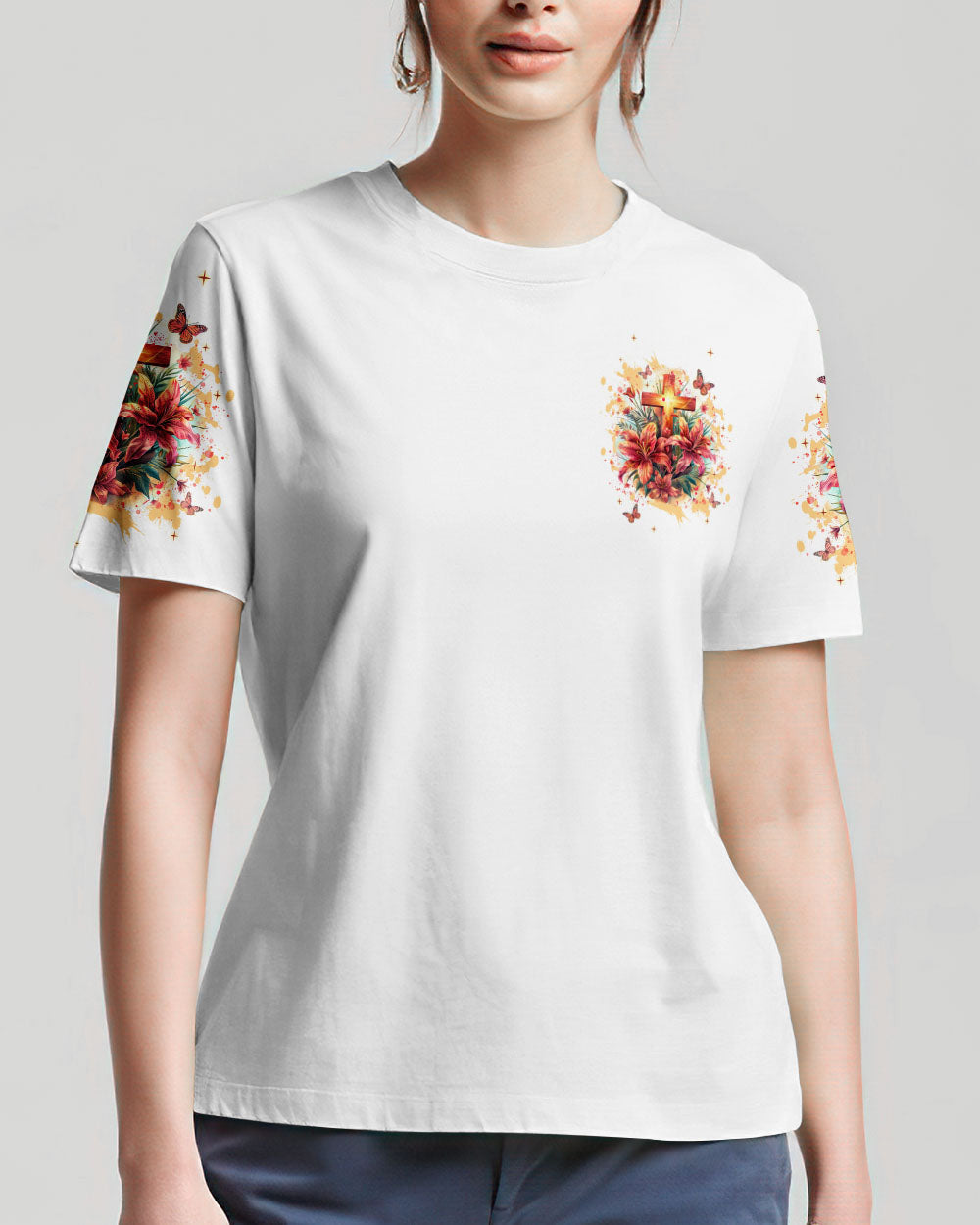 Worry Ends When Faith In God Begins Lilies Women's All Over Print Shirt - Tlnt2204244, easychoo.com