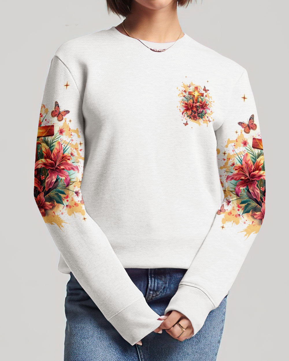 Worry Ends When Faith In God Begins Lilies Women's All Over Print Shirt - Tlnt2204244, easychoo.com