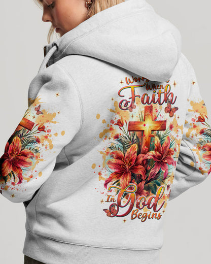 Worry Ends When Faith In God Begins Lilies Women's All Over Print Shirt - Tlnt2204244, easychoo.com