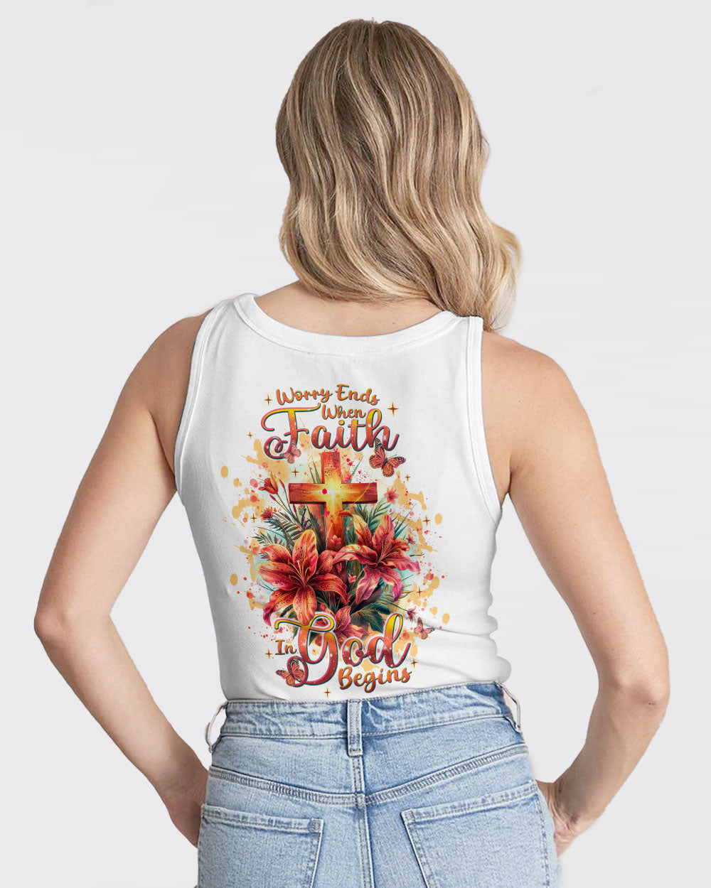 Worry Ends When Faith In God Begins Lilies Women's All Over Print Shirt - Tlnt2204244, easychoo.com