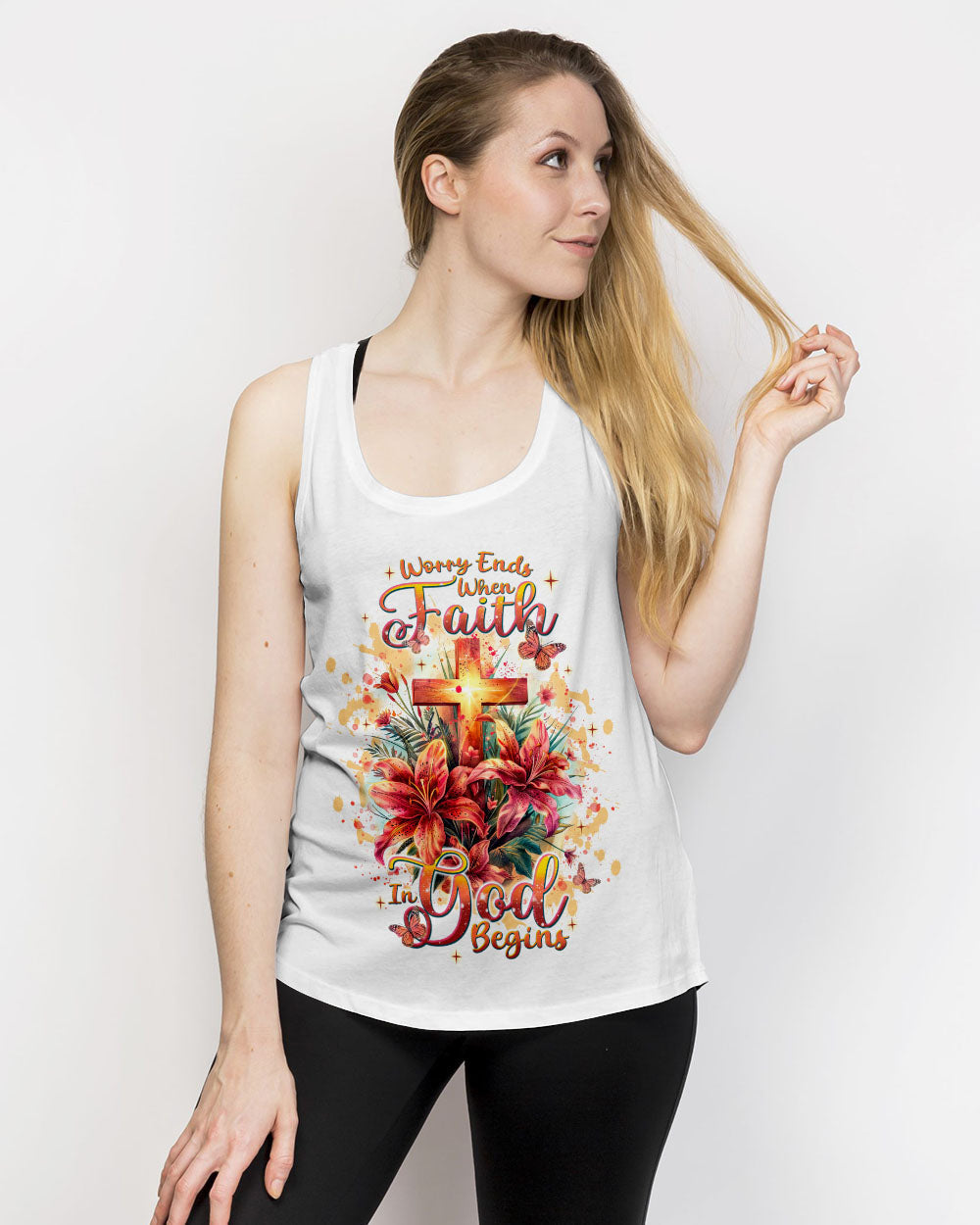 Worry Ends When Faith In God Begins Lilies Women's All Over Print Shirt - Tlnt2204244, easychoo.com
