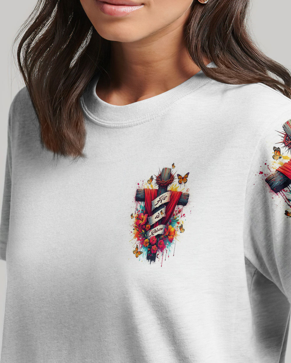 He Is Risen Flower Cross Women's All Over Print Shirt - Tltw2405244, easychoo.com