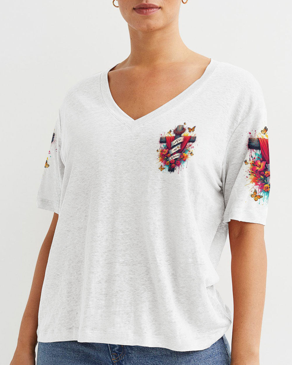 He Is Risen Flower Cross Women's All Over Print Shirt - Tltw2405244, easychoo.com