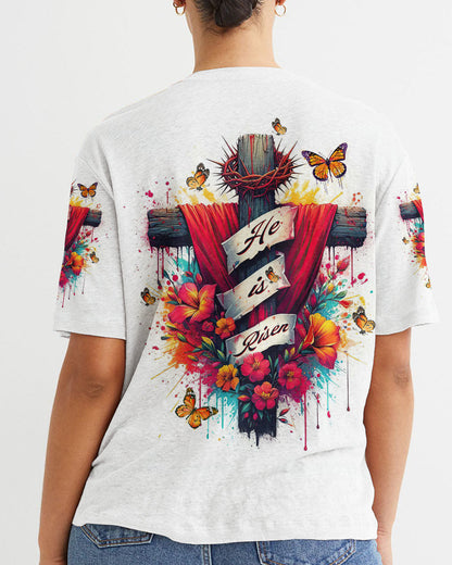 He Is Risen Flower Cross Women's All Over Print Shirt - Tltw2405244, easychoo.com