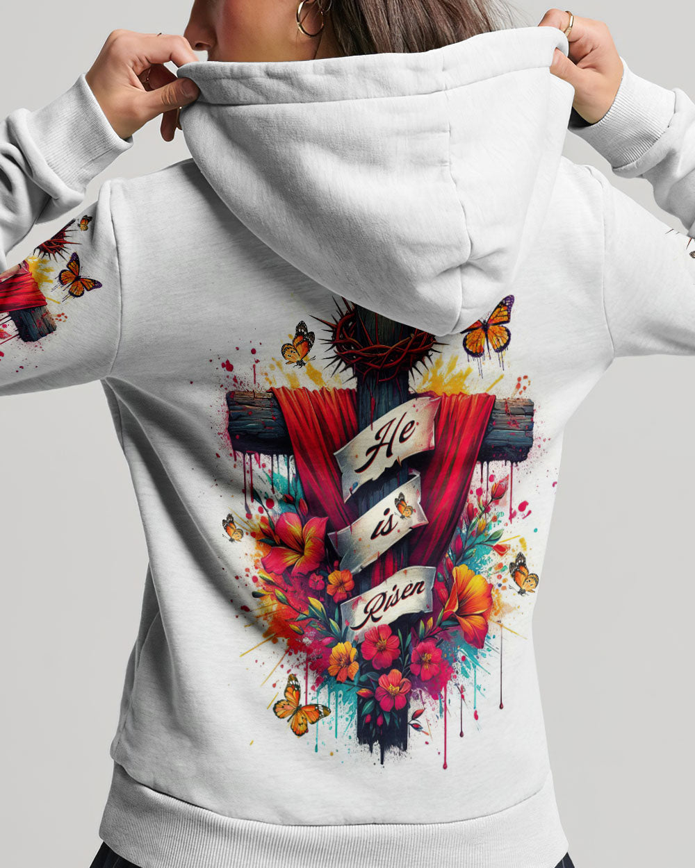 He Is Risen Flower Cross Women's All Over Print Shirt - Tltw2405244, easychoo.com