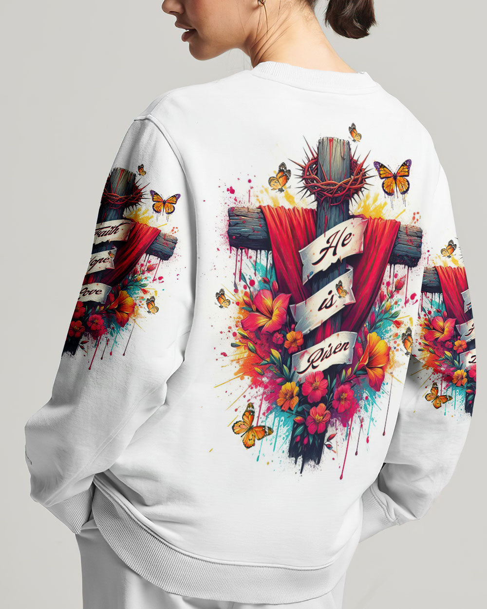 He Is Risen Flower Cross Women's All Over Print Shirt - Tltw2405244, easychoo.com