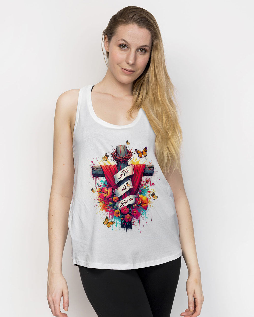 He Is Risen Flower Cross Women's All Over Print Shirt - Tltw2405244, easychoo.com