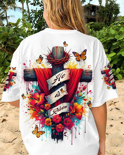 He Is Risen Flower Cross Women's All Over Print Shirt - Tltw2405244, easychoo.com