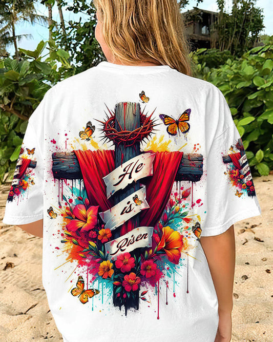 He Is Risen Flower Cross Women's All Over Print Shirt - Tltw2405244, easychoo.com