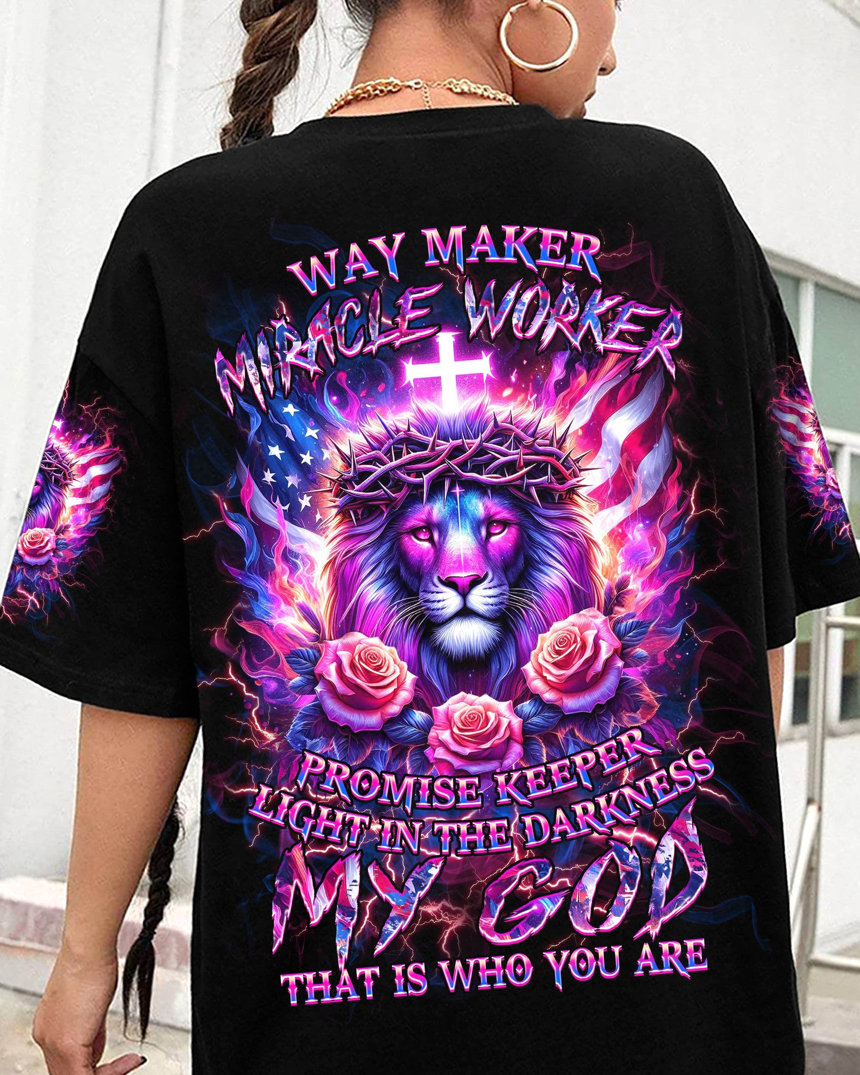 Way Maker Miracle Worker Cross Lion Women's All Over Print Shirt - Yhkd2205242, easychoo.com