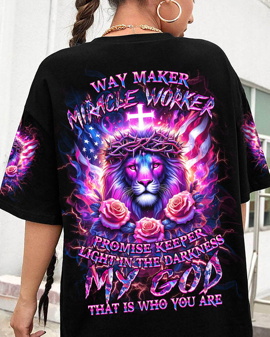 Way Maker Miracle Worker Cross Lion Women's All Over Print Shirt - Yhkd2205242, easychoo.com