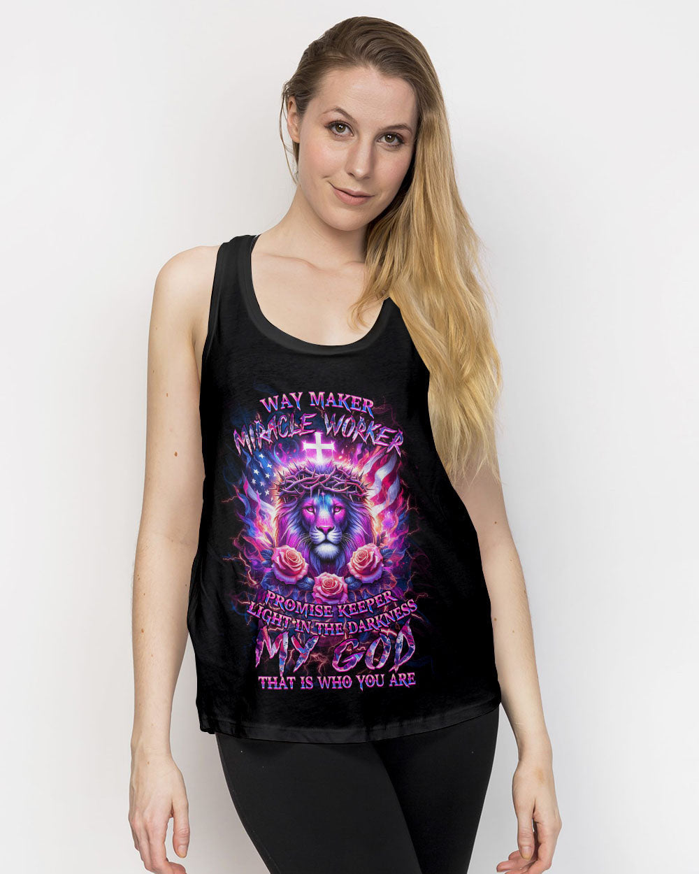 Way Maker Miracle Worker Cross Lion Women's All Over Print Shirt - Yhkd2205242, easychoo.com