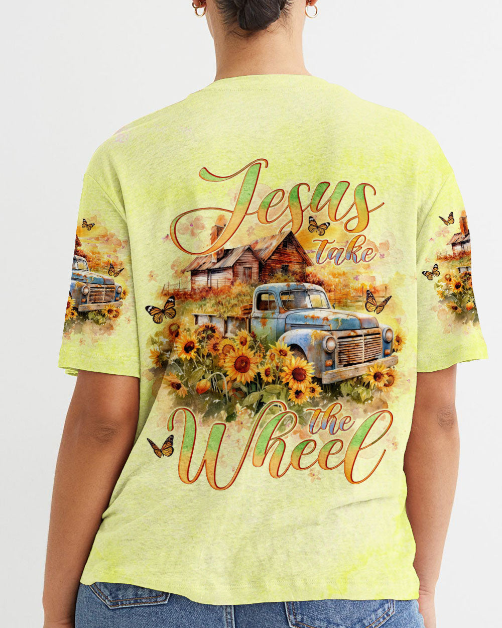 Jesus Take The Wheel Farm Truck Women's All Over Print Shirt - Tlno2504245, easychoo.com