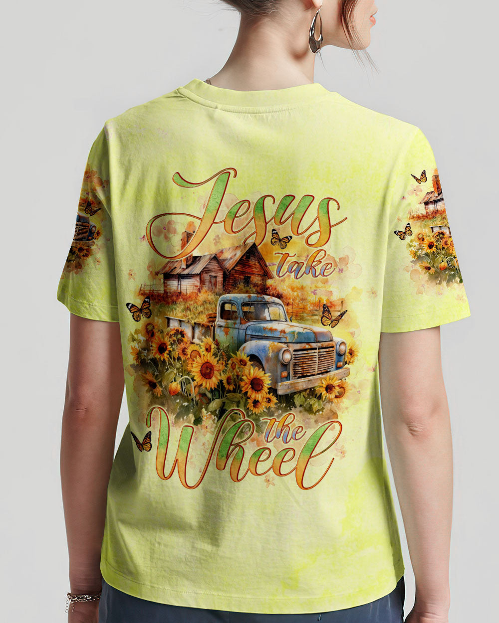 Jesus Take The Wheel Farm Truck Women's All Over Print Shirt - Tlno2504245, easychoo.com