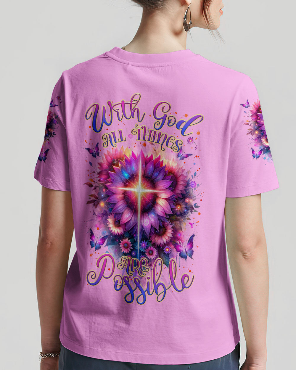 With God All Things Are Possible Sunflower Women's All Over Print Shirt - Tlnz0912232, easychoo.com