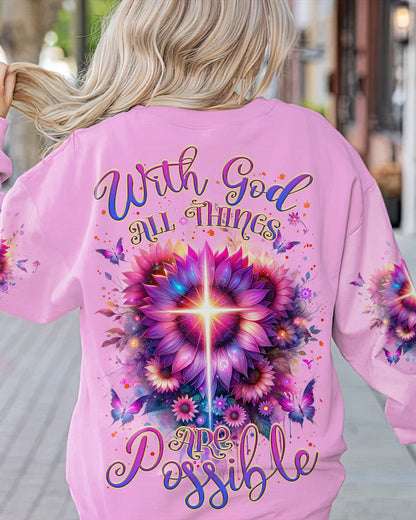 With God All Things Are Possible Sunflower Women's All Over Print Shirt - Tlnz0912232, easychoo.com