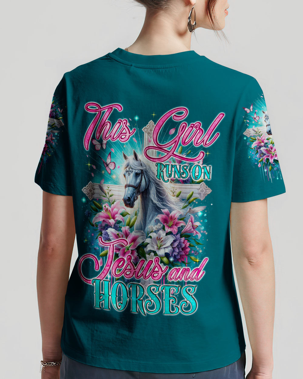 Runs On Jesus And Horses Women's All Over Print Shirt - Tyqy1612234, easychoo.com