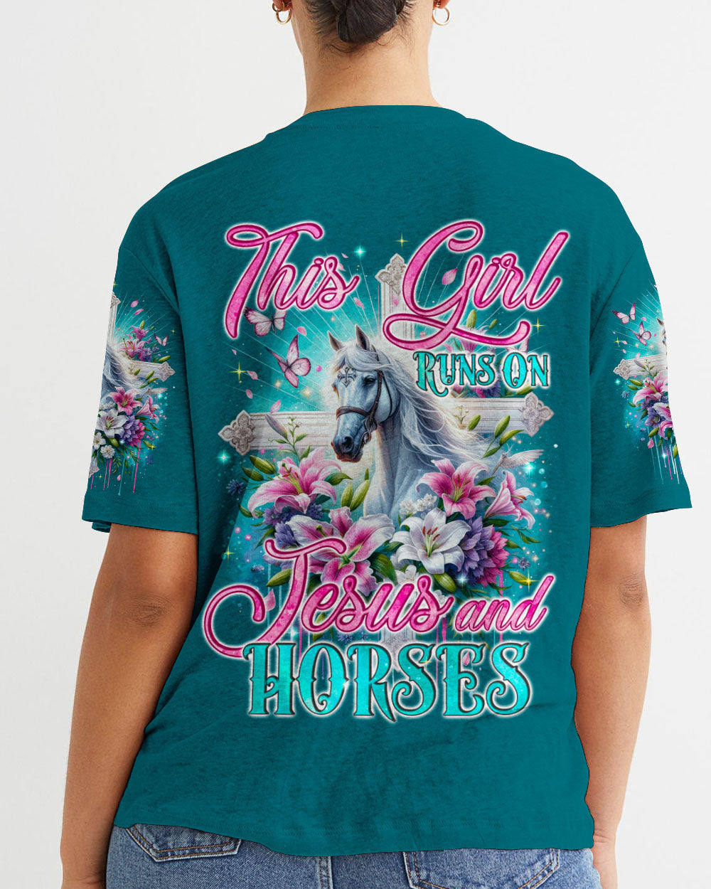 Runs On Jesus And Horses Women's All Over Print Shirt - Tyqy1612234, easychoo.com