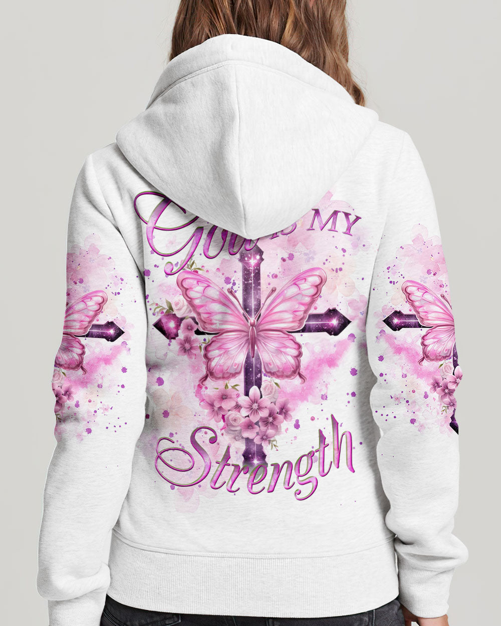 God Is My Strength Cross Butterfly Women's All Over Print Shirt - Yhkd2211231, easychoo.com
