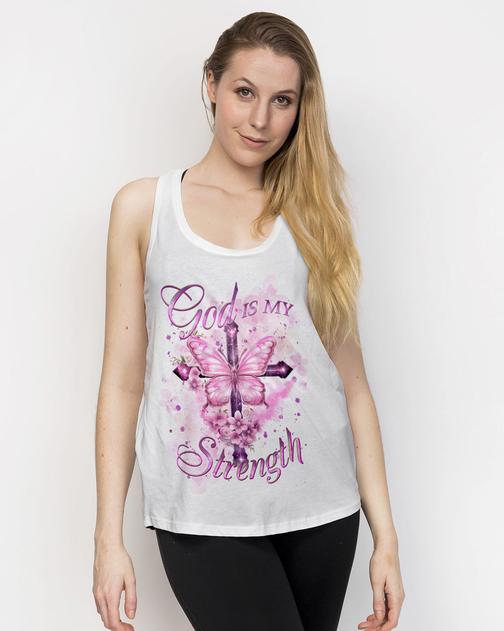 God Is My Strength Cross Butterfly Women's All Over Print Shirt - Yhkd2211231, easychoo.com