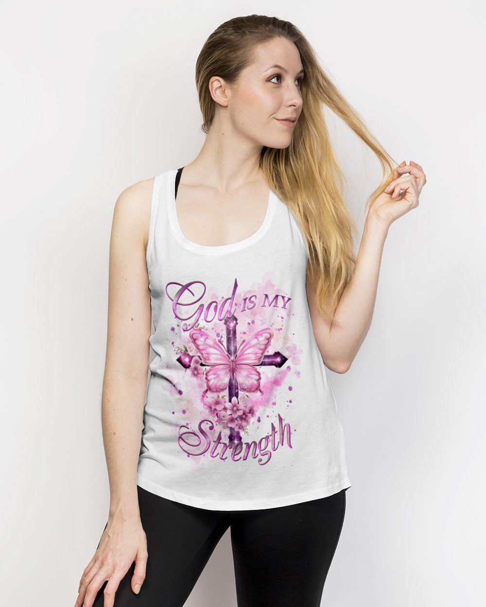 God Is My Strength Cross Butterfly Women's All Over Print Shirt - Yhkd2211231, easychoo.com