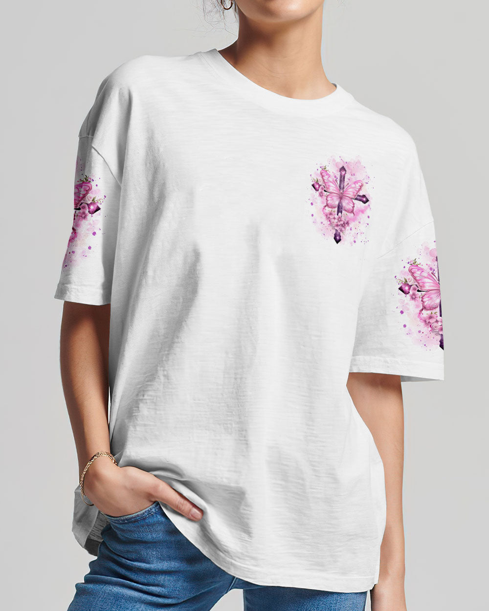 God Is My Strength Cross Butterfly Women's All Over Print Shirt - Yhkd2211231, easychoo.com