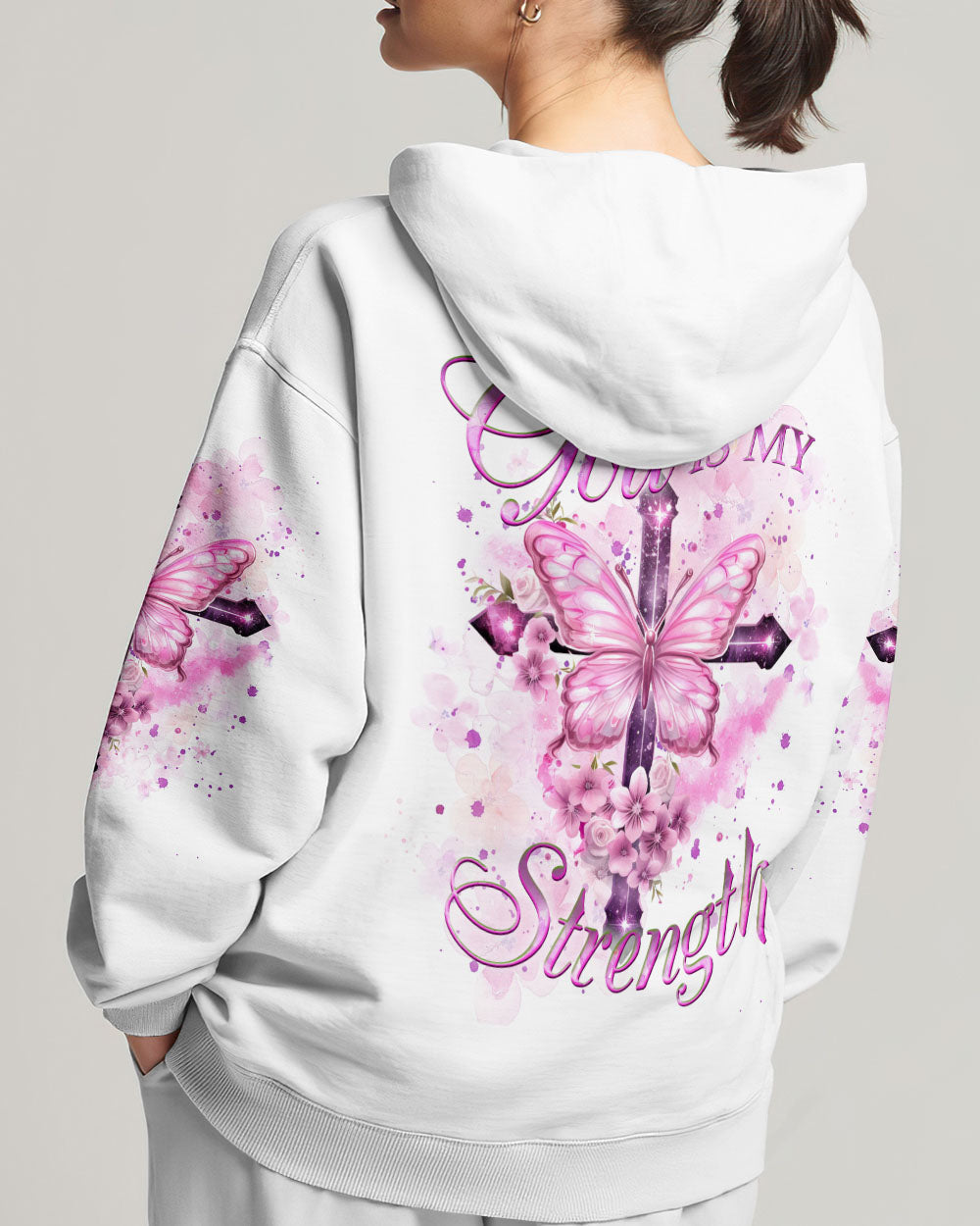 God Is My Strength Cross Butterfly Women's All Over Print Shirt - Yhkd2211231, easychoo.com