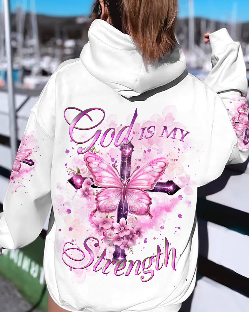 God Is My Strength Cross Butterfly Women's All Over Print Shirt - Yhkd2211231, easychoo.com
