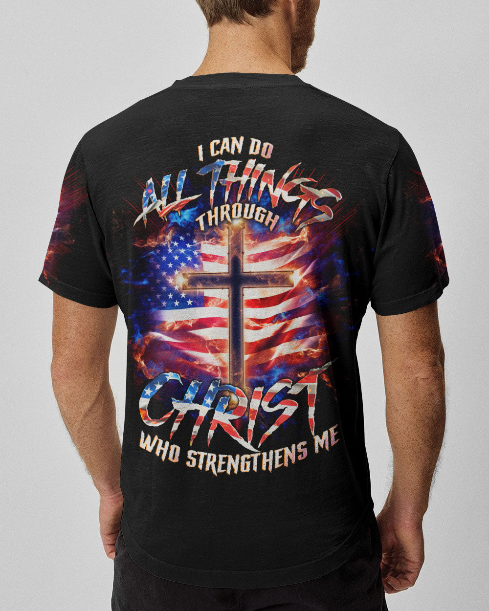 I Can Do All Things Through Christ Cross Flag Men's All Over Print Shirt - Tlno0801243, easychoo.com