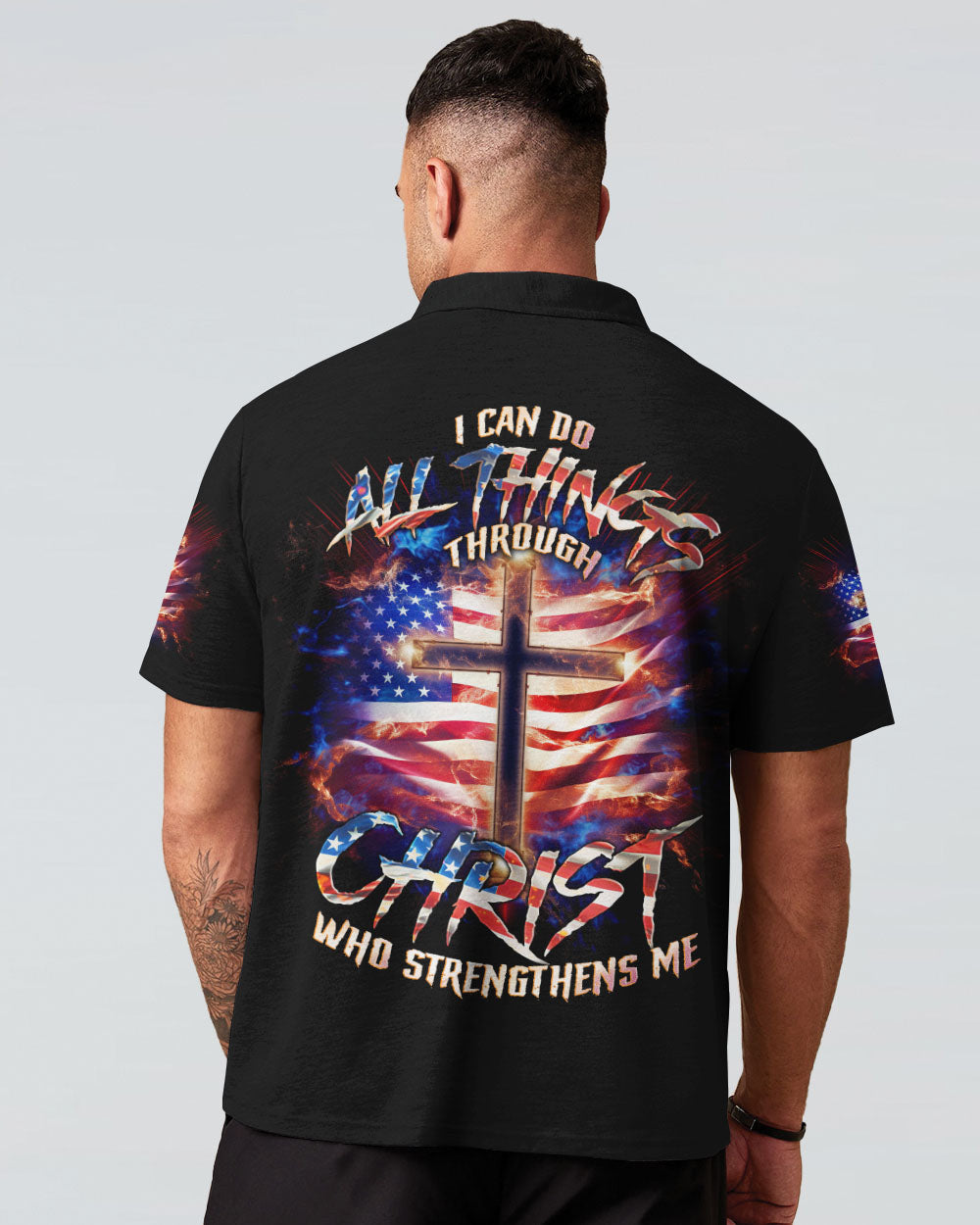 I Can Do All Things Through Christ Cross Flag Men's All Over Print Shirt - Tlno0801243, easychoo.com