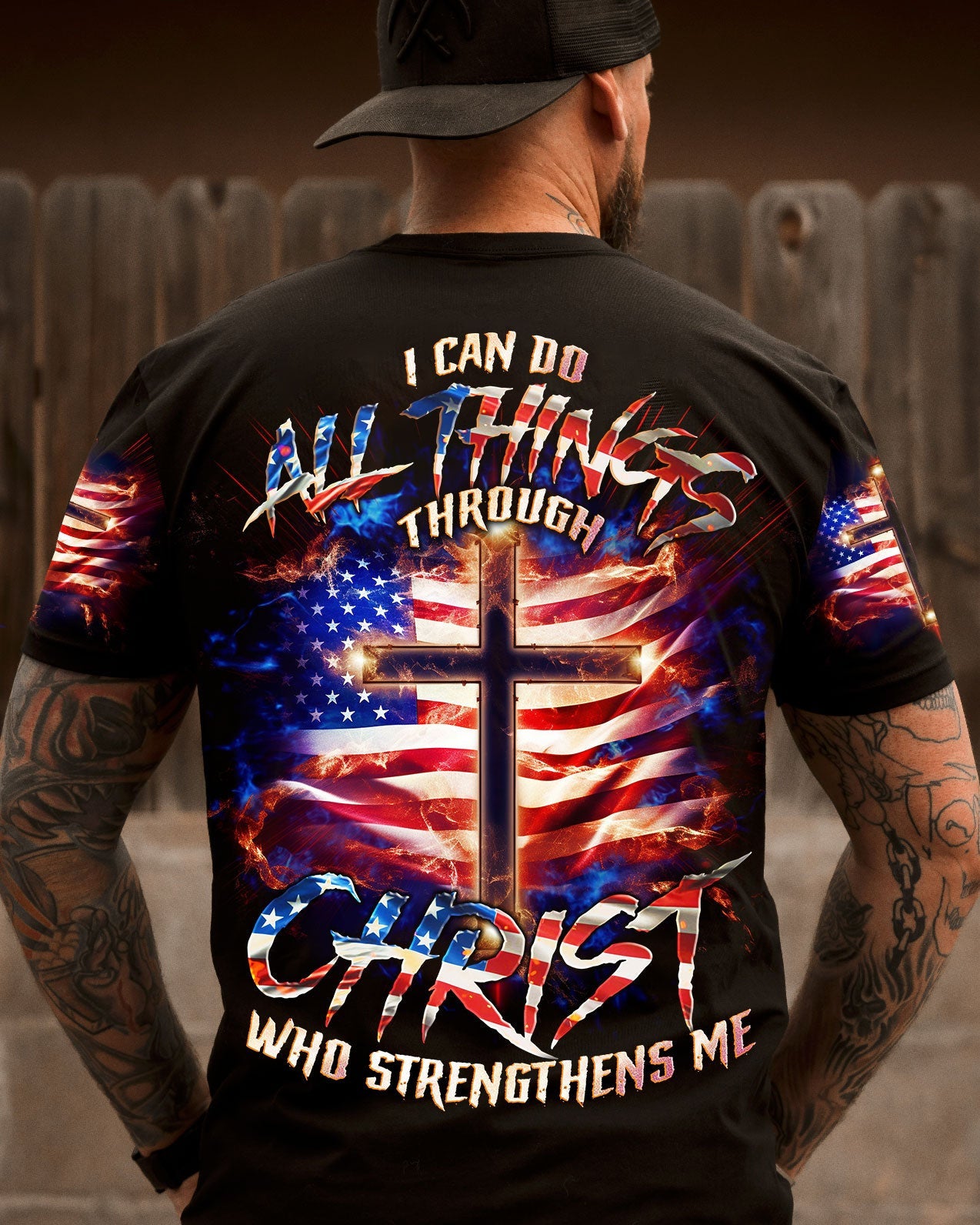 I Can Do All Things Through Christ Cross Flag Men's All Over Print Shirt - Tlno0801243, easychoo.com