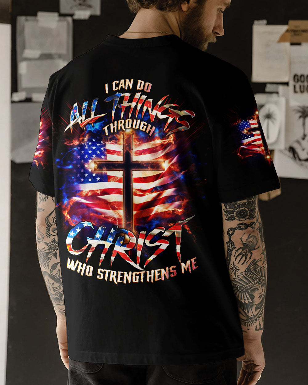 I Can Do All Things Through Christ Cross Flag Men's All Over Print Shirt - Tlno0801243, easychoo.com