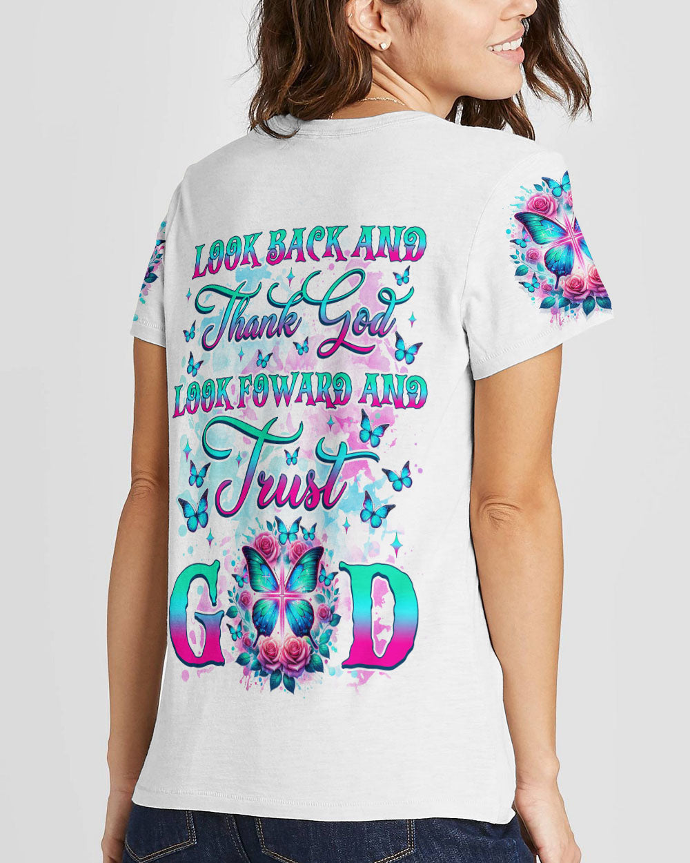 Look Back And Thank God Butterfly Women's All Over Print Shirt - Tlnz3101244, easychoo.com