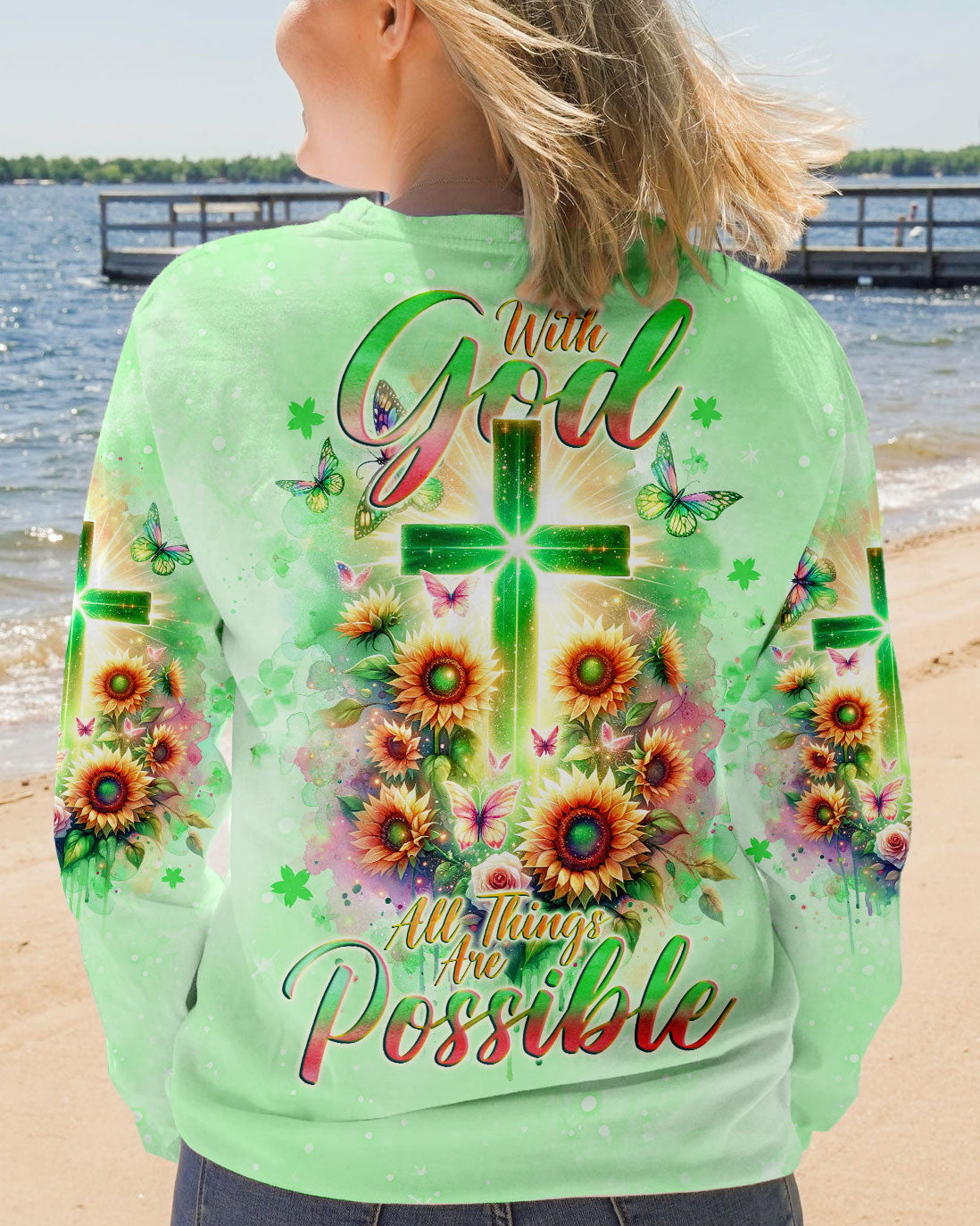 With God All Things Are Possible Sunflower Cross Women's All Over Print Shirt - Tlno2511232, easychoo.com