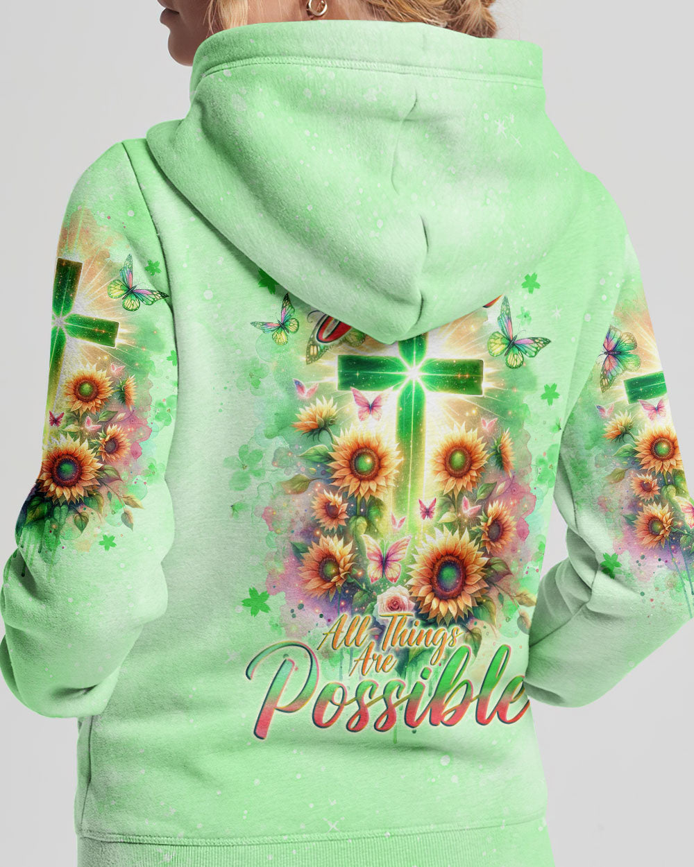 With God All Things Are Possible Sunflower Cross Women's All Over Print Shirt - Tlno2511232, easychoo.com