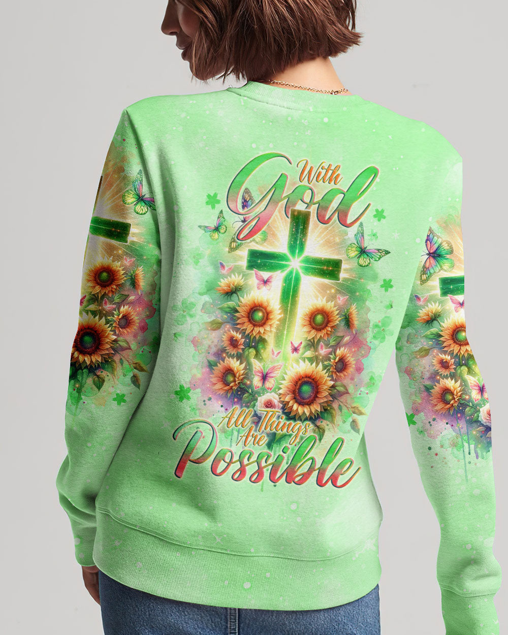 With God All Things Are Possible Sunflower Cross Women's All Over Print Shirt - Tlno2511232, easychoo.com