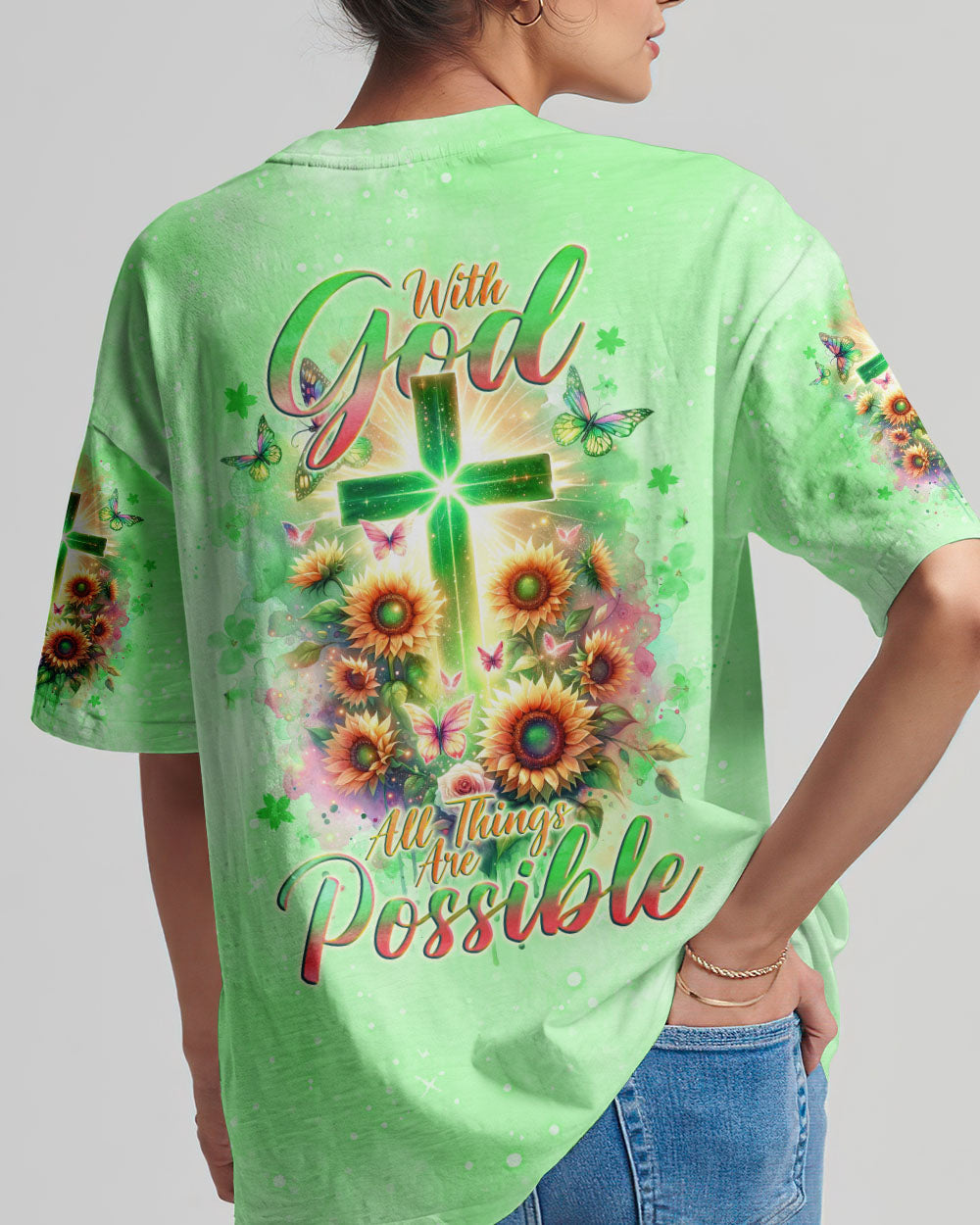 With God All Things Are Possible Sunflower Cross Women's All Over Print Shirt - Tlno2511232, easychoo.com