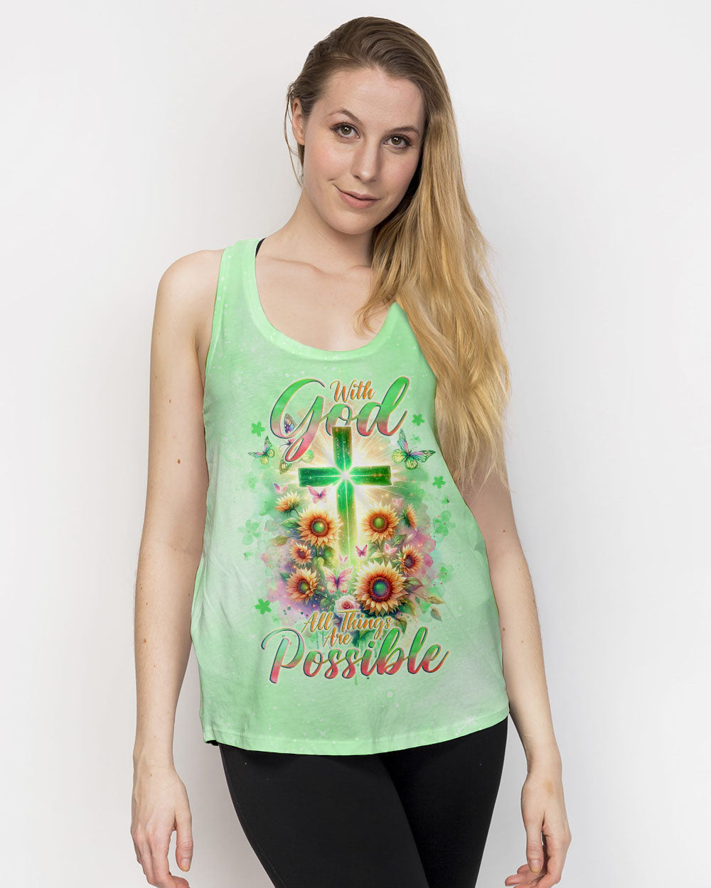 With God All Things Are Possible Sunflower Cross Women's All Over Print Shirt - Tlno2511232, easychoo.com