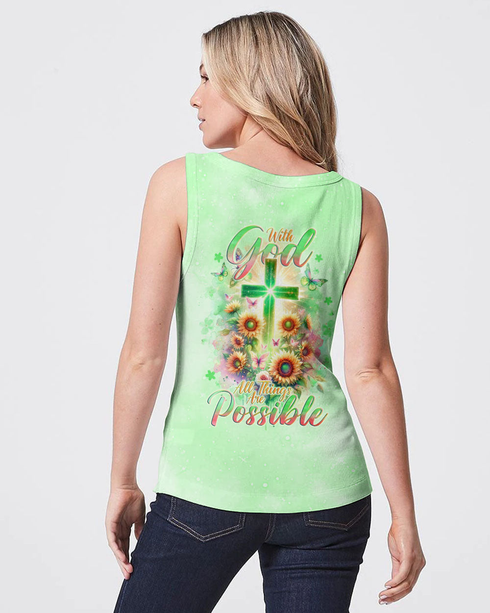 With God All Things Are Possible Sunflower Cross Women's All Over Print Shirt - Tlno2511232, easychoo.com
