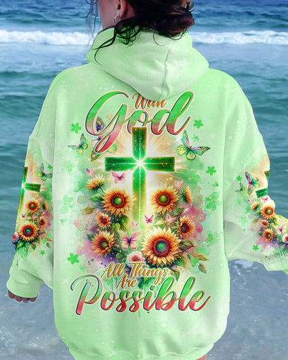 With God All Things Are Possible Sunflower Cross Women's All Over Print Shirt - Tlno2511232, easychoo.com