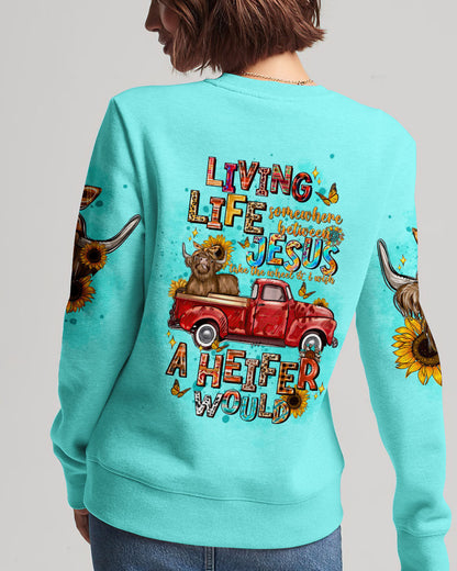 Living Life Somewhere Between Jesus Cow Truck Women's All Over Print Shirt - Tltw1004244, easychoo.com