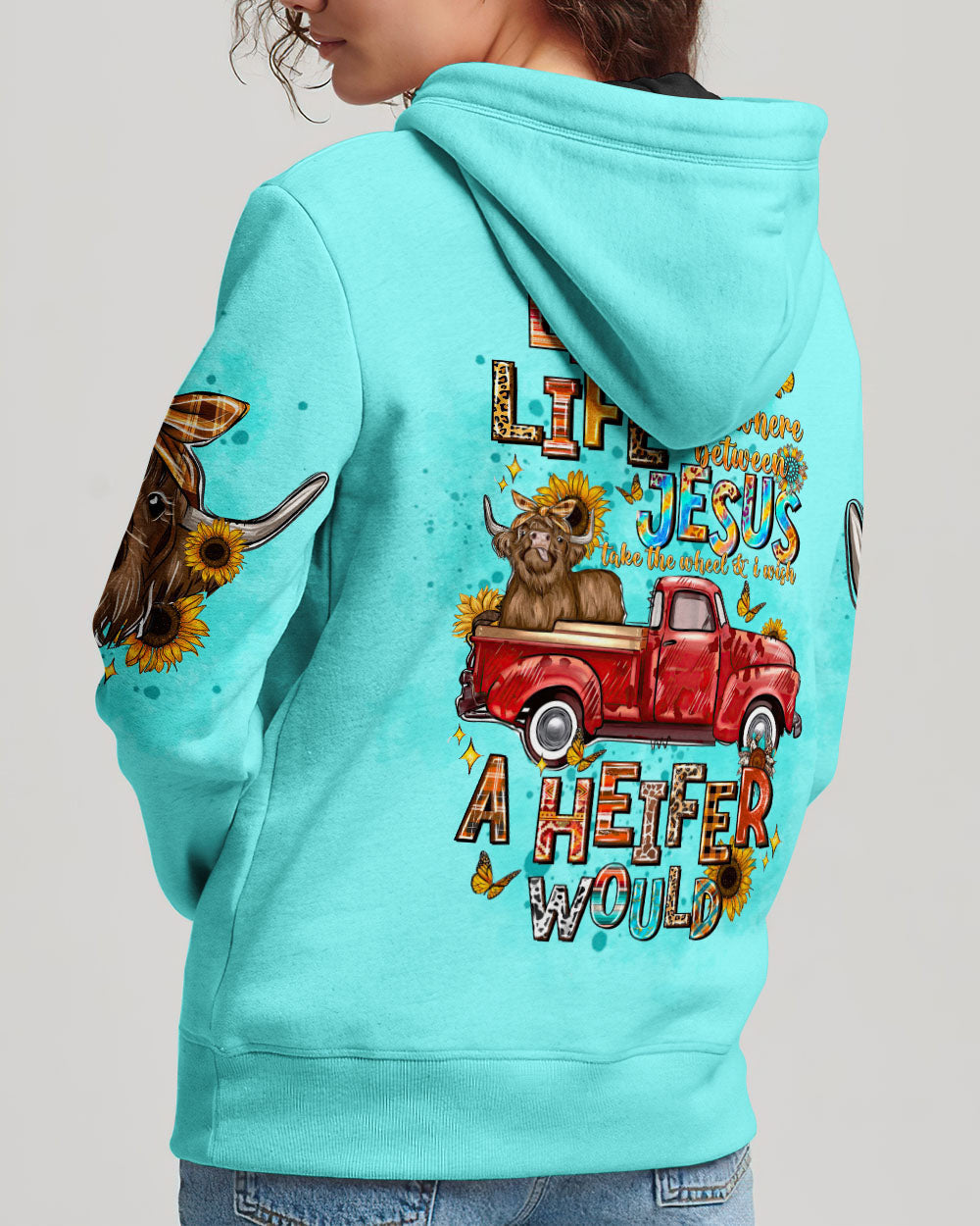 Living Life Somewhere Between Jesus Cow Truck Women's All Over Print Shirt - Tltw1004244, easychoo.com