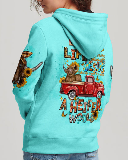 Living Life Somewhere Between Jesus Cow Truck Women's All Over Print Shirt - Tltw1004244, easychoo.com