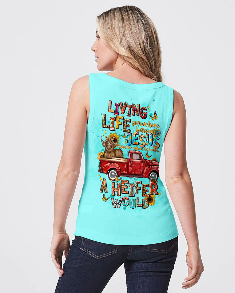 Living Life Somewhere Between Jesus Cow Truck Women's All Over Print Shirt - Tltw1004244, easychoo.com