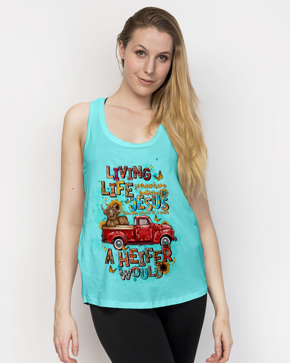 Living Life Somewhere Between Jesus Cow Truck Women's All Over Print Shirt - Tltw1004244, easychoo.com